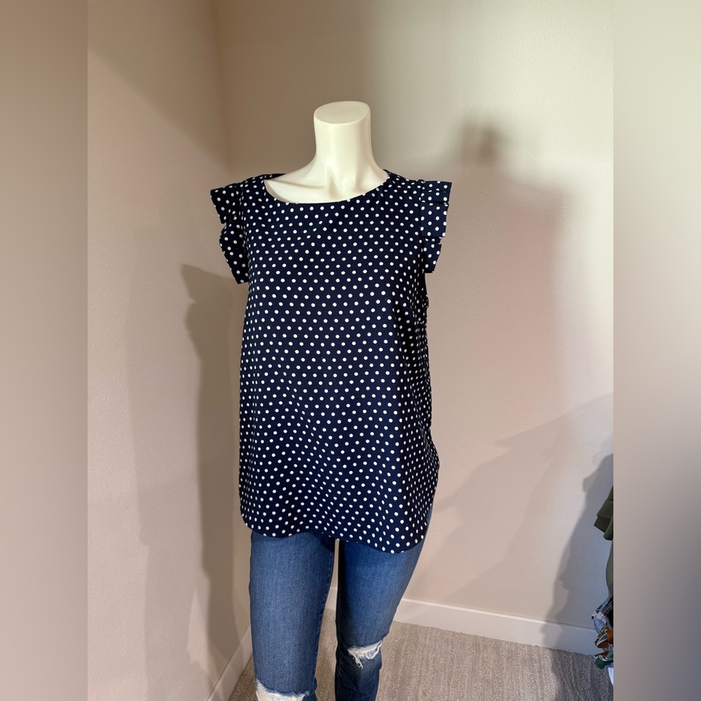 Navy Polka Dot Sleeveless Top